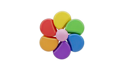 Vibrant Geometric Flower Shape With Colorful Petals And Pink Center Isolated On Black Background With Transparent Background