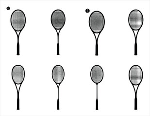  silhouette of collection of tennis rackets and balls