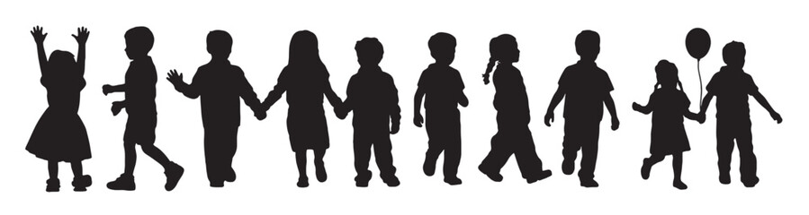  silhouettes of children playing with balloons 