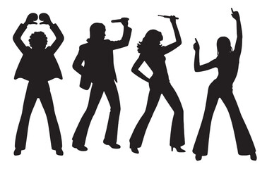 silhouettes of four people dancing and singing s style 