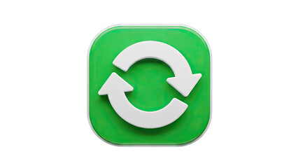 Vibrant Green Square Icon with White Circular Arrows Symbolizing Refresh and Rotation on a Transparent Background