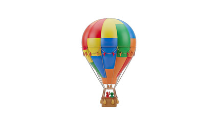 Obraz premium Vibrant Hot Air Balloon with Festive Banner and Rider Basket Isolated on Black Background for Celebration and Adventure