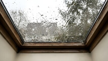 Rainy Day View Through a Glass Skylight.