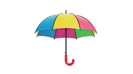 Vibrant Multicolor Umbrella with Red Handle Isolated on Transparent Background Bright and Cheerful Accessory for Rainy Days and Sun Protection