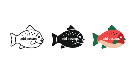 Three cartoon fish illustrations with add posson text