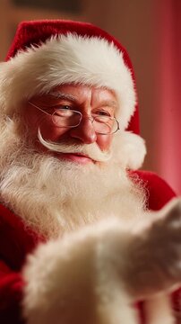 A Joyful Santa Claus with a Heartwarming Smile, Spreading Cheer and Happiness, Perfectly Capturing the Spirit of the Holiday Season in This Cheerful Two-Frame Sequence of a Classic Christmas Icon