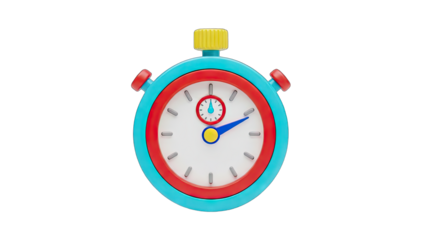 Vibrant Stopwatch With Red Bezel And Blue Casing On White Face With Yellow Button And Blue And Yellow Hands Isolated On Transparent Background