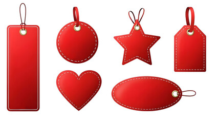 Red Christmas Price Tags Set Isolated on Transparent Background 