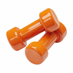 Pair of bright orange dumbbells for fitness workout training, isolated on transparent background.
