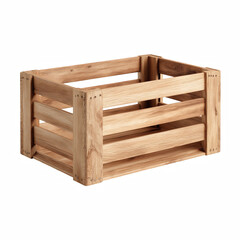 Natural wooden crate storage box with slatted sides, rustic empty container, isolated on transparent background.