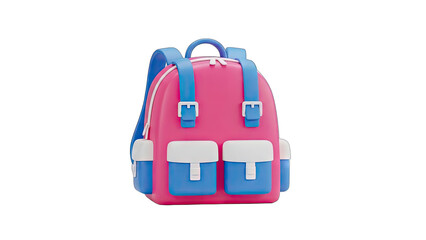 Vibrant Pink Backpack With Blue Straps And White Accents Detailed 3D Render With Transparent Background And Soft Lighting