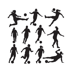 Women Playing Soccer Silhouettes Collection,Women Soccer Silhouettes,Vector Women Soccer Silhouettes,Female Football Player Silhouettes,women soccer vector