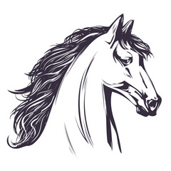 horse, horse head logo, hand drawn vector illustration realistic sketch