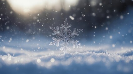 Snowflake in Focus - A Detailed Winter Scene with Falling Snow.
