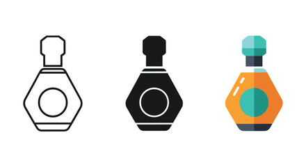 Set of three perfume bottle icons in different styles