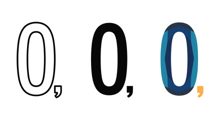 Different styles of number zero symbol