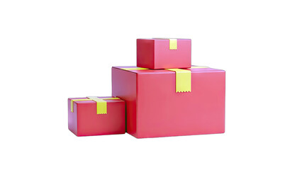 Red Delivery Boxes Stacked on White Background