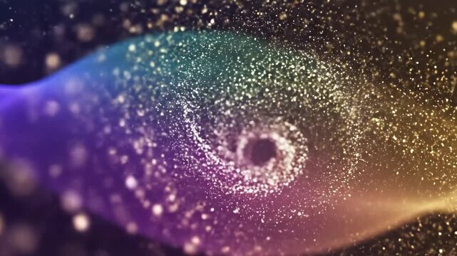 An energetic swirl of colorful cosmic particles and glowing dust creating a mesmerizing abstract visual perfect for digital art and space themes