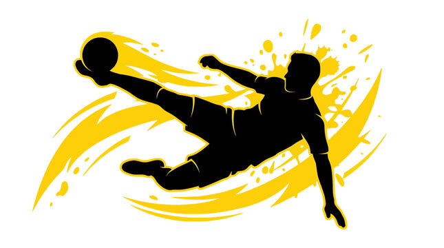 Soccer player performing overhead bicycle kick vector illustration