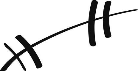 Abstract black brushstroke line with cross marks, a minimalist graphic symbol representing connection, division, or a stitch effect.