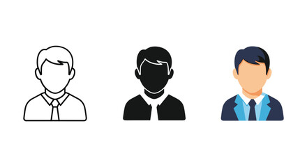 Three men in business attire illustrated in different styles