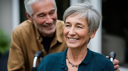 A man and a woman are smiling at the camera