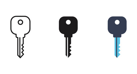 Set of three keys with different color schemes