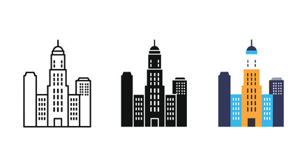 City skyline icon set in different colors and styles