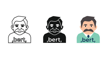 Three cartoon men with beard and mustache illustrations