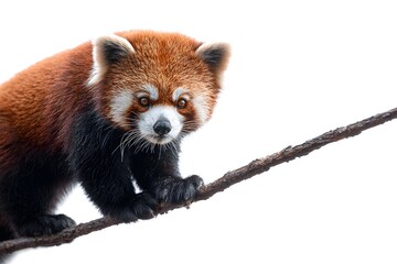 Red panda perches on a branch