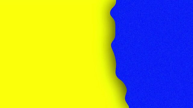Vibrant yellow and textured blue backgrounds separated by a subtle, deep wavy curve with soft shadow