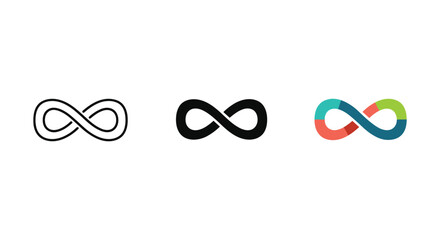 Infinity symbol logo design variations on white background