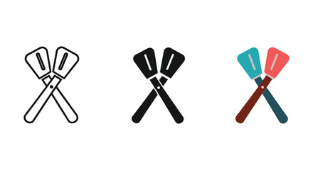 Three sets of crossed spatulas in different colors and styles