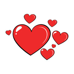 Bright red hearts of various sizes float on a rich red background, creating a romantic, playful, and vibrant design full of love and warmth in every detail.
