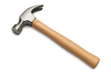 Claw hammer with wooden handle, common tool for carpentry, construction, and repair work, transparent background