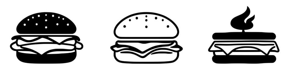 Culinary Composition: Three stylized icons of fast-food sandwich creations, each showcasing the culinary creativity