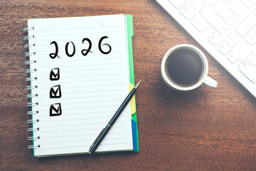 2026 text on notepad on working table