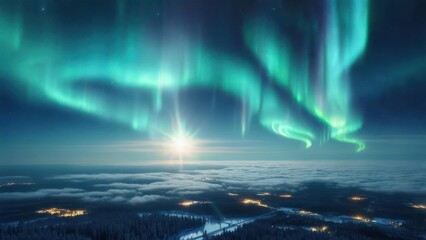 Spectacular Aurora Borealis Dancing Over a Frozen Landscape.