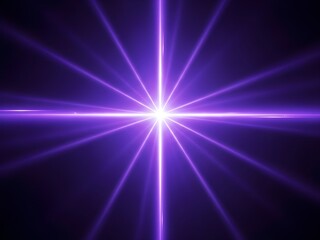 Abstract bright purple starburst glowing light effect isolated on a dark background with lens flare