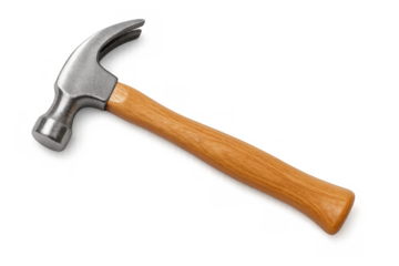 Claw hammer with wooden handle and metal head providing essential construction and diy capabilities, transparent background
