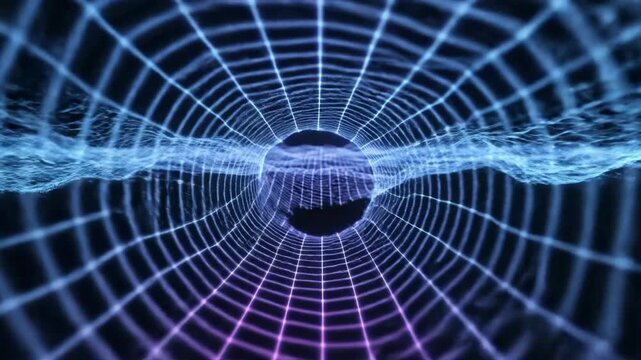 An immersive digital landscape featuring glowing wireframe waves and neon grid horizons, capturing the essence of futuristic cyberspace with dynamic geometric patterns.
