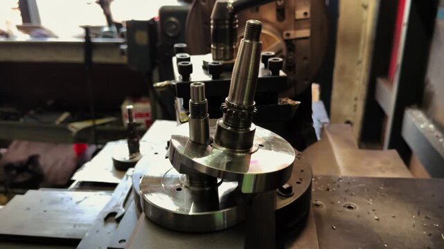 Precision machining of metal crankshafts on industrial lathes for engine components. Motorcycle Machine Part	