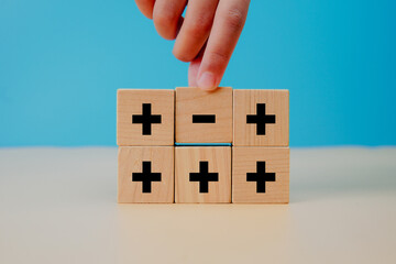 Decision making and evaluation concept representing comparison, positive and negative outcomes, logical judgment, calculation process, and balanced choice in business analysis.