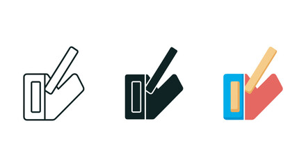 Set of three pencil sharpener icons in different colors and styles