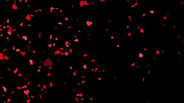 Red Heart Animated Emoji. Red and Pink Hearts symbol pop burst, Falling Heart Background for wedding, invitation Falling hearts, 
 Valentine Day falling heart pink confetti on transparent backdrop.