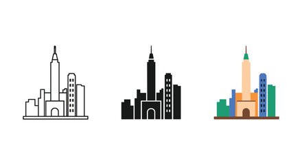 Fototapeta premium City skyline icons in various styles and colors