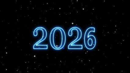 Glowing neon numbers text background. Abstract 2026 neon text image. 2026 neon line text.