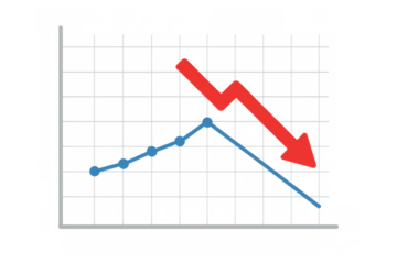 Financial graph showing a decreasing trend, a red arrow pointing down indicating stock market loss and economic crisis