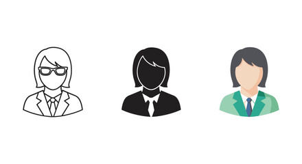Three women in business attire illustrated in different styles