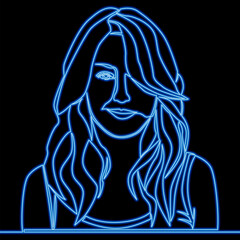 Smiling woman with long hair portrait icon neon glow vector illustration concept